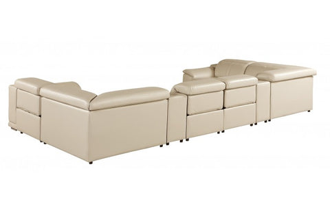 9762 DivanItalia Beige 8-Piece Sectional – Top Grain Italian Leather with 4 Power Recliners and 2 ConsolesModel:  9762-BEIGE-8PC-4PWR-U-SECTIONAL-GROUP