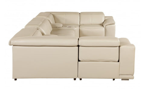 9762 DivanItalia Beige 8-Piece Sectional – Top Grain Italian Leather with 4 Power Recliners and 2 ConsolesModel:  9762-BEIGE-8PC-4PWR-U-SECTIONAL-GROUP