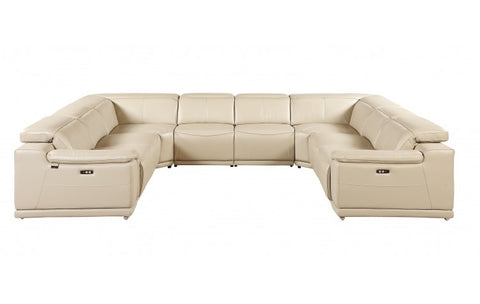 9762 DivanItalia Beige 8-Piece Sectional – Top Grain Italian Leather with 4 Power ReclinersModel:  9762-BEIGE-8PC-4PWR-U-NC-SECTIONAL-GROUP