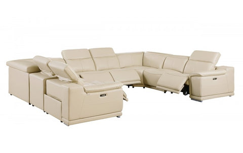 9762 DivanItalia Beige 8-Piece Sectional – Top Grain Italian Leather with 4 Power ReclinersModel:  9762-BEIGE-8PC-4PWR-U-NC-SECTIONAL-GROUP