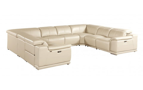9762 DivanItalia Beige 8-Piece Sectional – Top Grain Italian Leather with 4 Power ReclinersModel:  9762-BEIGE-8PC-4PWR-U-NC-SECTIONAL-GROUP