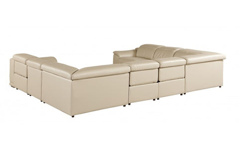 9762 DivanItalia Beige 8-Piece Sectional – Top Grain Italian Leather with 4 Power ReclinersModel:  9762-BEIGE-8PC-4PWR-U-NC-SECTIONAL-GROUP