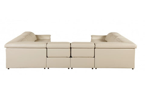 9762 DivanItalia Beige 8-Piece Sectional – Top Grain Italian Leather with 4 Power ReclinersModel:  9762-BEIGE-8PC-4PWR-U-NC-SECTIONAL-GROUP