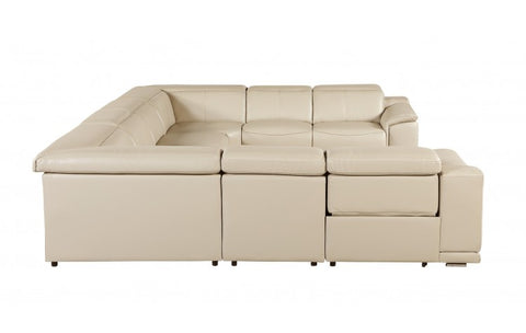 9762 DivanItalia Beige 8-Piece Sectional – Top Grain Italian Leather with 4 Power ReclinersModel:  9762-BEIGE-8PC-4PWR-U-NC-SECTIONAL-GROUP