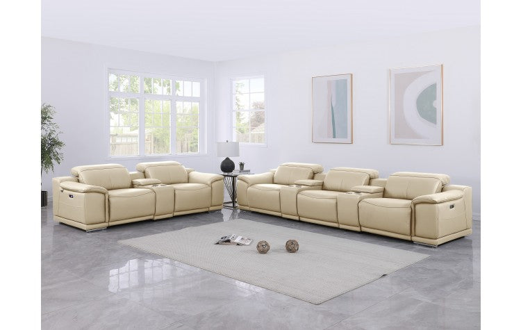 9762 DivanItalia Beige 8-Piece Modular Power Reclining Sofa and Loveseat Set – Top Grain Italian LeatherModel:  9762-BEIGE-8.5-HT