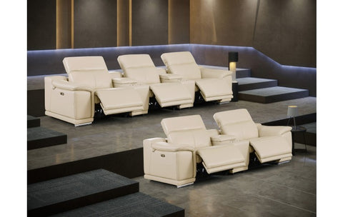 9762 DivanItalia Beige 8-Piece Modular Power Reclining Sofa and Loveseat Set – Top Grain Italian LeatherModel:  9762-BEIGE-8.5-HT