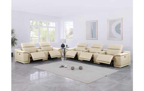 9762 DivanItalia Beige 8-Piece Modular Power Reclining Sofa and Loveseat Set – Top Grain Italian LeatherModel:  9762-BEIGE-8.5-HT