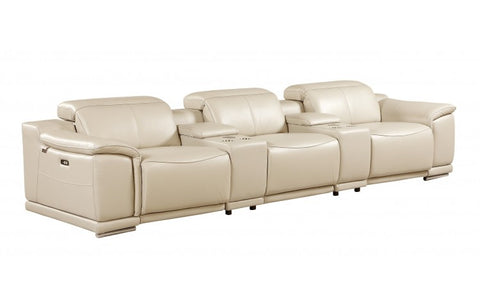 9762 DivanItalia Beige 5-Piece Modular Power Reclining Sofa – Top Grain Italian LeatherModel:  9762-BEIGE-5.3-HT