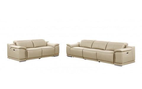9762 DivanItalia Beige Modular Power Reclining Sofa and Loveseat Set in Top Grain Italian LeatherModel:  9762-BEIGE-5.4-HT-2PC