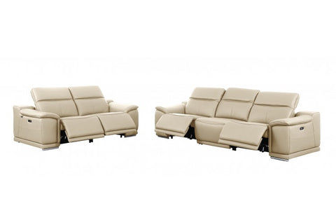 9762 DivanItalia Beige Modular Power Reclining Sofa and Loveseat Set in Top Grain Italian LeatherModel:  9762-BEIGE-5.4-HT-2PC