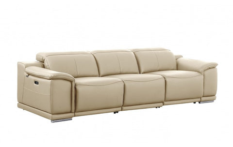 9762 DivanItalia Beige Modular Power Reclining Sofa and Loveseat Set in Top Grain Italian LeatherModel:  9762-BEIGE-5.4-HT-2PC