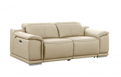 9762 DivanItalia Beige Modular Power Reclining Sofa and Loveseat Set in Top Grain Italian LeatherModel:  9762-BEIGE-5.4-HT-2PC