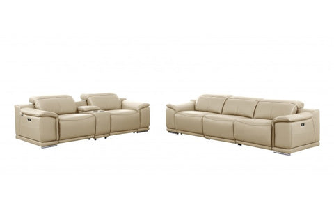 9762 DivanItalia Beige 6-Piece Modular Power Reclining Sofa and Loveseat Set – Top Grain Italian LeatherModel:  9762-BEIGE-6.5-HT