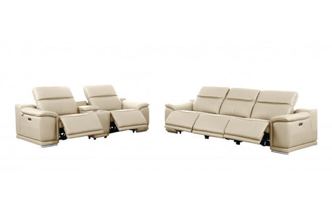 9762 DivanItalia Beige 6-Piece Modular Power Reclining Sofa and Loveseat Set – Top Grain Italian LeatherModel:  9762-BEIGE-6.5-HT