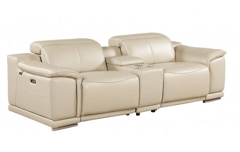 9762 DivanItalia Beige 6-Piece Modular Power Reclining Sofa and Loveseat Set – Top Grain Italian LeatherModel:  9762-BEIGE-6.5-HT