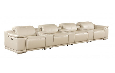 9762 DivanItalia Beige 7-Piece Modular Power Reclining Sofa – Top Grain Italian LeatherModel:  9762-BEIGE-S-7.4-HT
