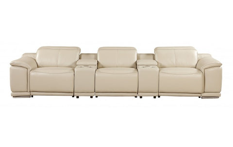 9762 DivanItalia Beige 8-Piece Modular Power Reclining Sofa and Loveseat Set – Top Grain Italian LeatherModel:  9762-BEIGE-8.5-HT