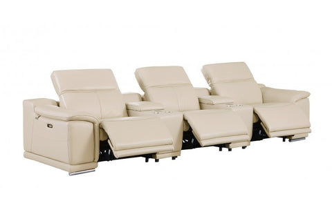 9762 DivanItalia Beige 8-Piece Modular Power Reclining Sofa and Loveseat Set – Top Grain Italian LeatherModel:  9762-BEIGE-8.5-HT