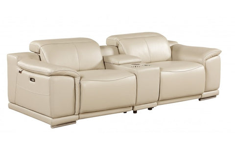 9762 DivanItalia Beige 8-Piece Modular Power Reclining Sofa and Loveseat Set – Top Grain Italian LeatherModel:  9762-BEIGE-8.5-HT