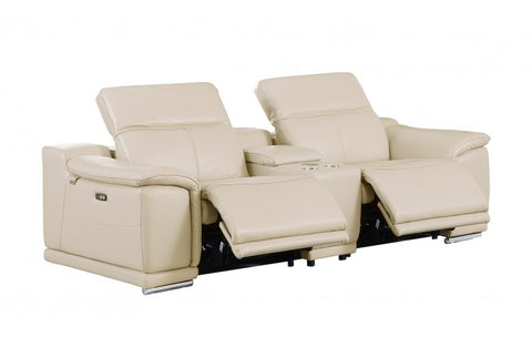9762 DivanItalia Beige 8-Piece Modular Power Reclining Sofa and Loveseat Set – Top Grain Italian LeatherModel:  9762-BEIGE-8.5-HT