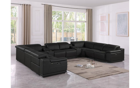 9762 DivanItalia Black 10-Piece Sectional – Top Grain Italian Leather with 4 Power Recliners and 2 ConsolesModel:  9762-BLACK-10PC-4PWR-U-SECTIONAL-GROUP