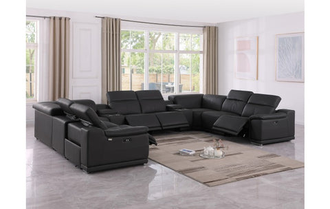 9762 DivanItalia Black 10-Piece Sectional – Top Grain Italian Leather with 4 Power Recliners and 2 ConsolesModel:  9762-BLACK-10PC-4PWR-U-SECTIONAL-GROUP
