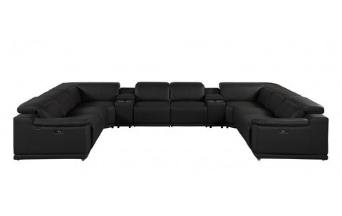 9762 DivanItalia Black 10-Piece Sectional – Top Grain Italian Leather with 4 Power Recliners and 2 ConsolesModel:  9762-BLACK-10PC-4PWR-U-SECTIONAL-GROUP