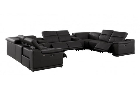 9762 DivanItalia Black 10-Piece Sectional – Top Grain Italian Leather with 4 Power Recliners and 2 ConsolesModel:  9762-BLACK-10PC-4PWR-U-SECTIONAL-GROUP