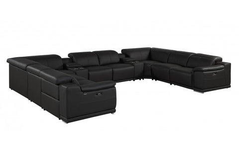9762 DivanItalia Black 10-Piece Sectional – Top Grain Italian Leather with 4 Power Recliners and 2 ConsolesModel:  9762-BLACK-10PC-4PWR-U-SECTIONAL-GROUP