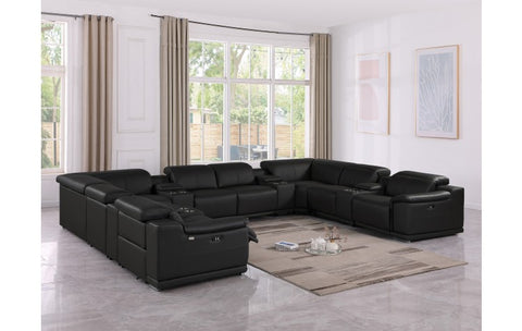 9762 DivanItalia Black 12-Piece Sectional – Top Grain Italian Leather with 4 Power Recliners and 4 ConsolesModel:  9762-BLACK-12PC-4PWR-U-SECTIONAL-GROUP