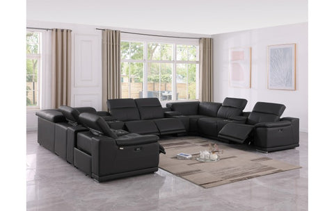 9762 DivanItalia Black 12-Piece Sectional – Top Grain Italian Leather with 4 Power Recliners and 4 ConsolesModel:  9762-BLACK-12PC-4PWR-U-SECTIONAL-GROUP