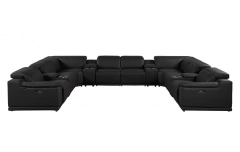 9762 DivanItalia Black 12-Piece Sectional – Top Grain Italian Leather with 4 Power Recliners and 4 ConsolesModel:  9762-BLACK-12PC-4PWR-U-SECTIONAL-GROUP