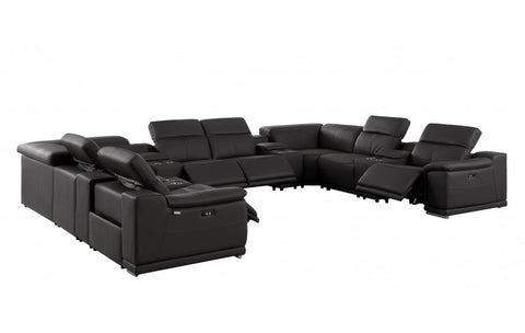 9762 DivanItalia Black 12-Piece Sectional – Top Grain Italian Leather with 4 Power Recliners and 4 ConsolesModel:  9762-BLACK-12PC-4PWR-U-SECTIONAL-GROUP