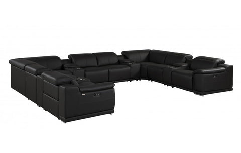 9762 DivanItalia Black 12-Piece Sectional – Top Grain Italian Leather with 4 Power Recliners and 4 ConsolesModel:  9762-BLACK-12PC-4PWR-U-SECTIONAL-GROUP