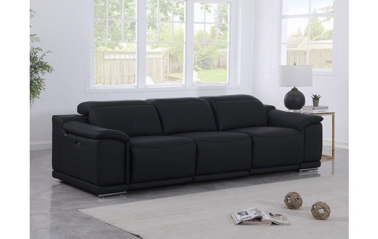 9762 DivanItalia Black Top Grain Italian Leather Power Reclining Sofa with Dual ReclinersModel:  9762-BLACK-3.2-S-HT