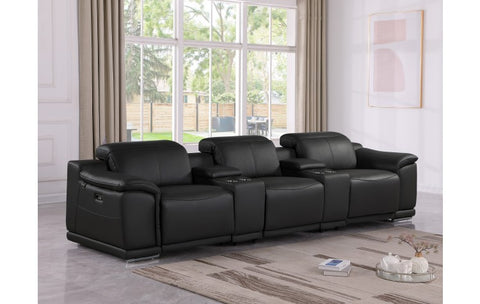 9762 DivanItalia Black 5-Piece Modular Power Reclining Sofa – Top Grain Italian LeatherModel:  9762-BLACK-5.3-HT