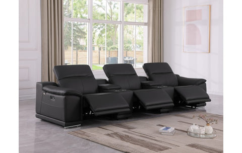9762 DivanItalia Black 5-Piece Modular Power Reclining Sofa – Top Grain Italian LeatherModel:  9762-BLACK-5.3-HT