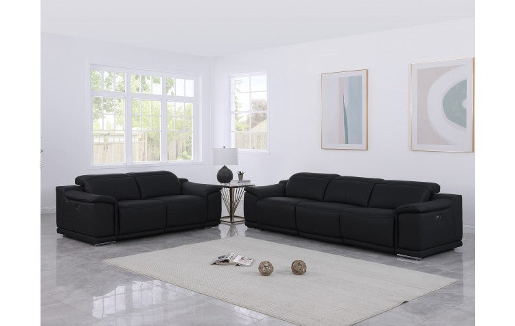 9762 DivanItalia Black Modular Power Reclining Sofa and Loveseat Set in Top Grain Italian LeatherModel:  9762-BLACK-5.4-HT-2PC