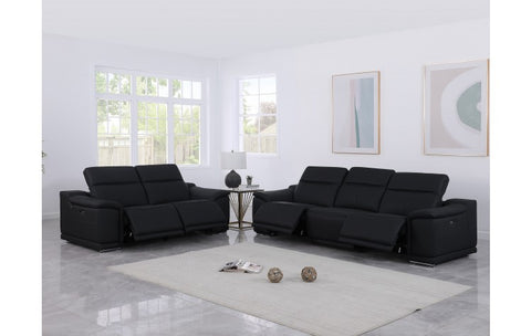 9762 DivanItalia Black Modular Power Reclining Sofa and Loveseat Set in Top Grain Italian LeatherModel:  9762-BLACK-5.4-HT-2PC