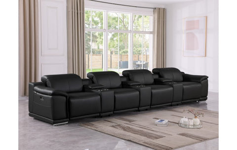 9762 DivanItalia Black 7-Piece Modular Power Reclining Sofa – Top Grain Italian LeatherModel:  9762-BLACK-S-7.4-HT