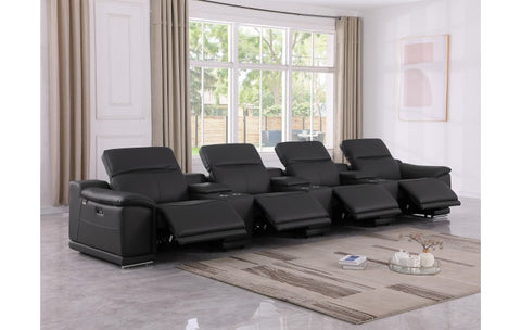 9762 DivanItalia Black 7-Piece Modular Power Reclining Sofa – Top Grain Italian LeatherModel:  9762-BLACK-S-7.4-HT