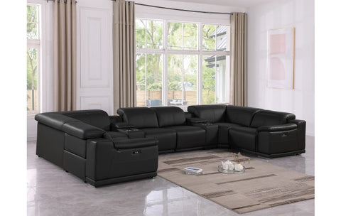 9762 DivanItalia Black 8-Piece Sectional – Top Grain Italian Leather with 2 Power Recliners and 2 ConsolesModel:  9762-BLACK-8PC-2PWR-U-SECTIONAL-GROUP