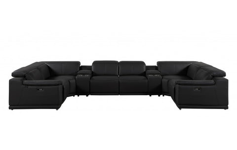 9762 DivanItalia Black 8-Piece Sectional – Top Grain Italian Leather with 2 Power Recliners and 2 ConsolesModel:  9762-BLACK-8PC-2PWR-U-SECTIONAL-GROUP
