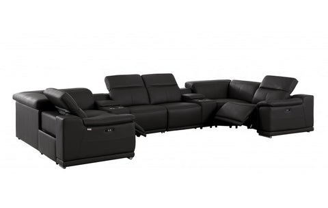 9762 DivanItalia Black 8-Piece Sectional – Top Grain Italian Leather with 2 Power Recliners and 2 ConsolesModel:  9762-BLACK-8PC-2PWR-U-SECTIONAL-GROUP