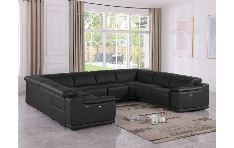 9762 DivanItalia Black 8-Piece Sectional – Top Grain Italian Leather with 4 Power ReclinersModel:  9762-BLACK-8PC-4PWR-U-NC-SECTIONAL-GROUP