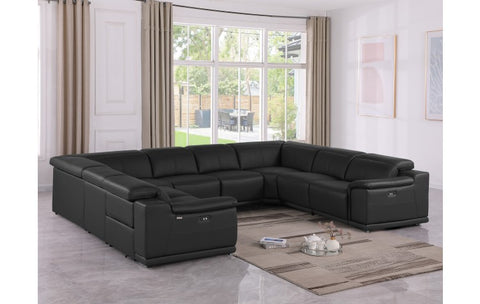9762 DivanItalia Black 8-Piece Sectional – Top Grain Italian Leather with 4 Power ReclinersModel:  9762-BLACK-8PC-4PWR-U-NC-SECTIONAL-GROUP