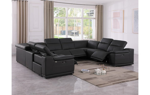 9762 DivanItalia Black 8-Piece Sectional – Top Grain Italian Leather with 4 Power ReclinersModel:  9762-BLACK-8PC-4PWR-U-NC-SECTIONAL-GROUP