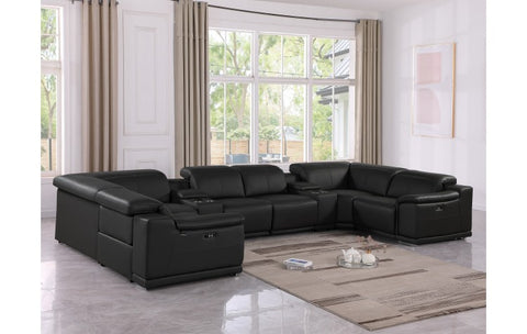 9762 DivanItalia Black 8-Piece Sectional – Top Grain Italian Leather with 4 Power Recliners and 2 ConsolesModel:  9762-BLACK-8PC-4PWR-U-SECTIONAL-GROUP