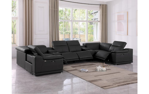 9762 DivanItalia Black 8-Piece Sectional – Top Grain Italian Leather with 4 Power Recliners and 2 ConsolesModel:  9762-BLACK-8PC-4PWR-U-SECTIONAL-GROUP