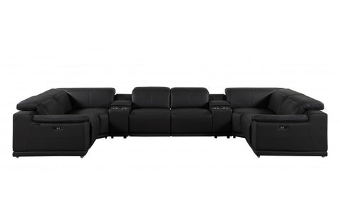 9762 DivanItalia Black 8-Piece Sectional – Top Grain Italian Leather with 4 Power Recliners and 2 ConsolesModel:  9762-BLACK-8PC-4PWR-U-SECTIONAL-GROUP